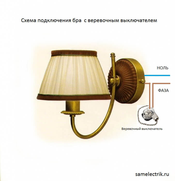 How to connect a lamp with a rope switch