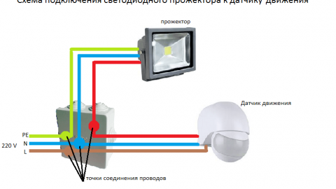 Scheme of connecting the spotlight to the sensor and photo relay