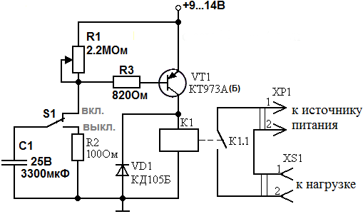 Time relay on transistor