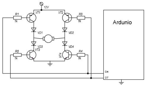 Arduino reversible motor control circuit